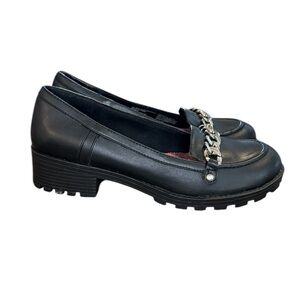 Hot Kiss Black Loafers with Chain Detail and Chunky Sole Women’s Size 7.5